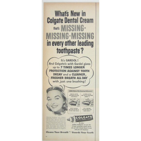 Colgate Dental Cream Ad With Gardol 1950s Vintage Toothpaste Advertising Print - Picture 1 of 2